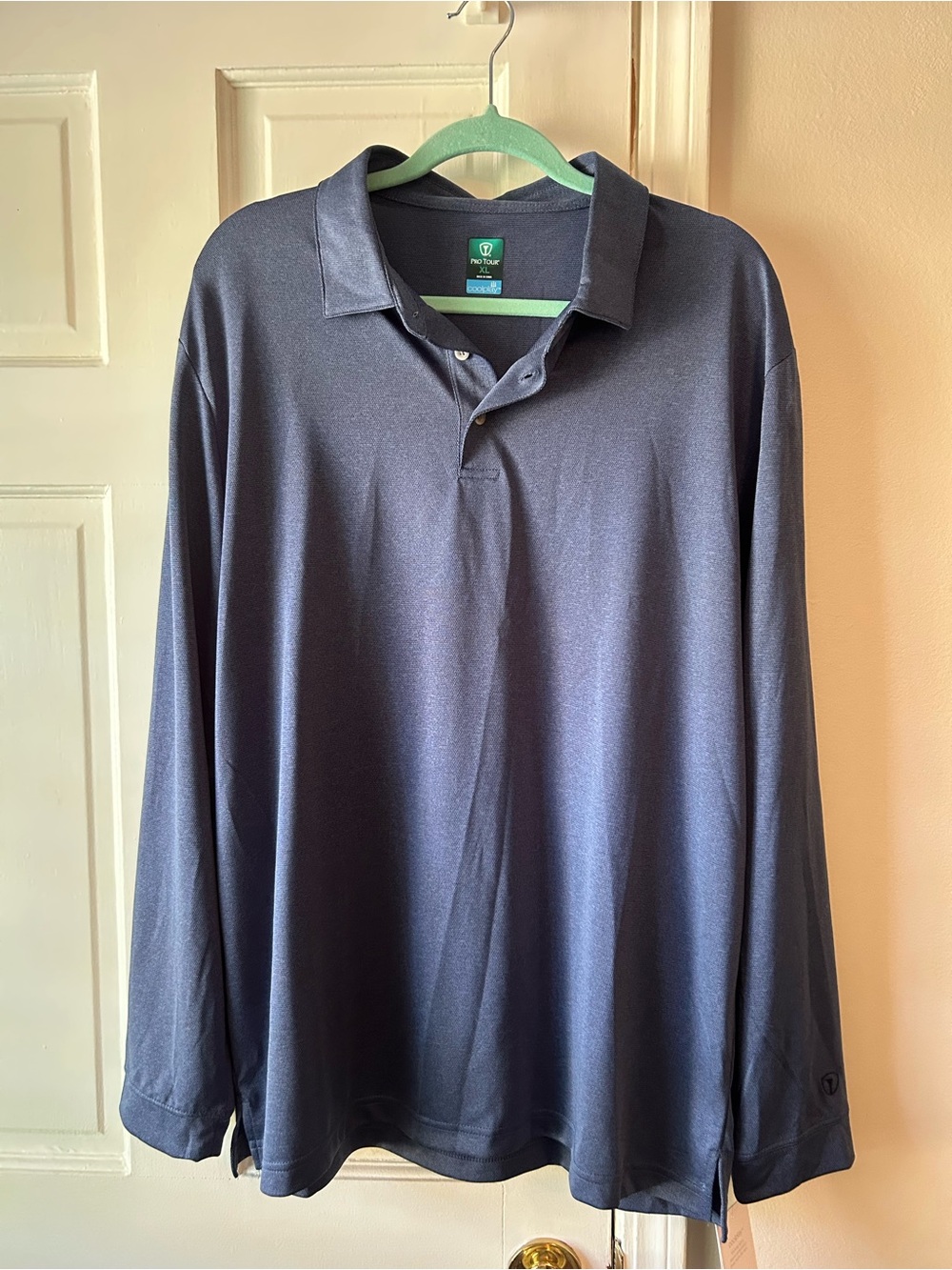Blue-Gray Long-Sleeve Polo Shirt - Performance Fabric